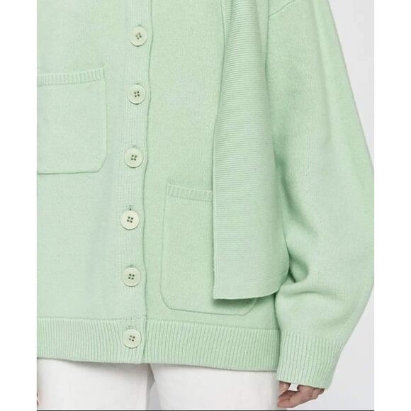 Tibi Airy Wool Tie Collar Oversized Cardigan Sweater with Scarf Pastel Green M - Picture 3 of 7